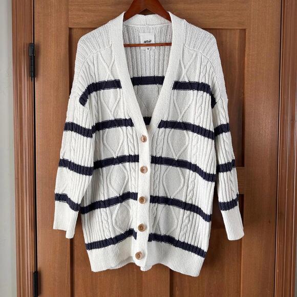 aerie Sweaters - Aerie Cable Knit Button Cardigan Sweater Navy & White Women’s Large Oversized